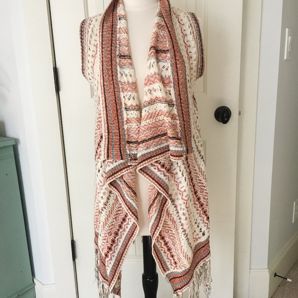 Sweater Sleeveless Kimono Orange Southwestern